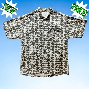 Vtg 80s Houndstooth Cotton Short Sleeve Shirt, Sz L